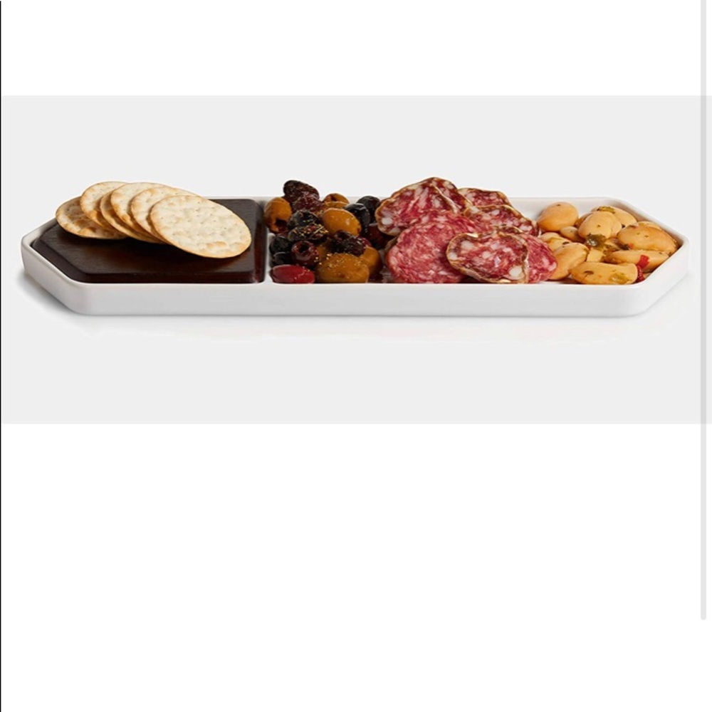 Libbey Urban Story Serving Platter Wood insert Tray Set in Box New Years party